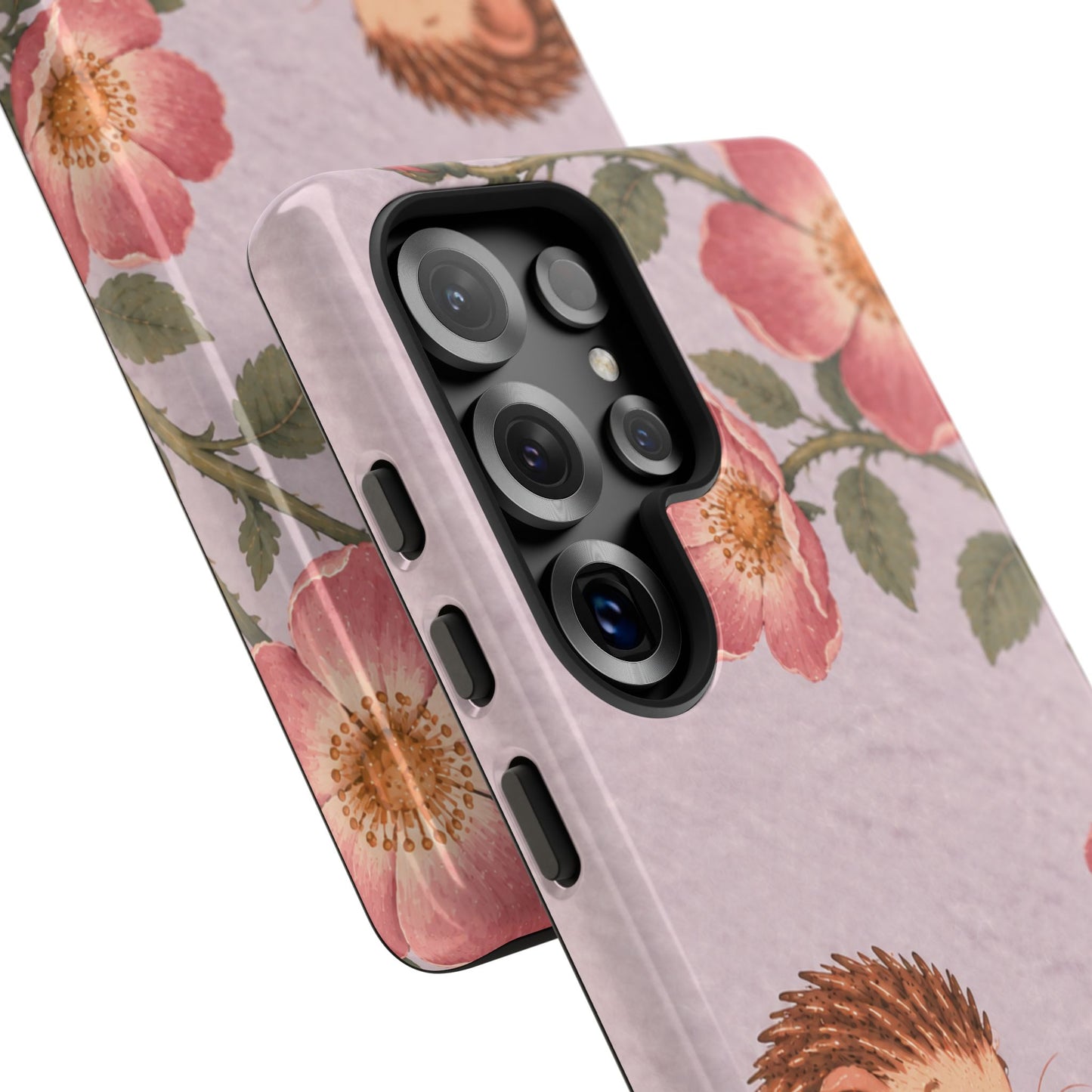 Whimsical Lilac Hedgehog and Wild Rose Phone Case - Purple Phone Case