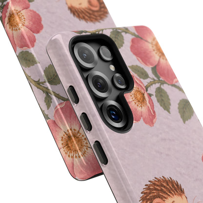Whimsical Lilac Hedgehog and Wild Rose Phone Case - Purple Phone Case