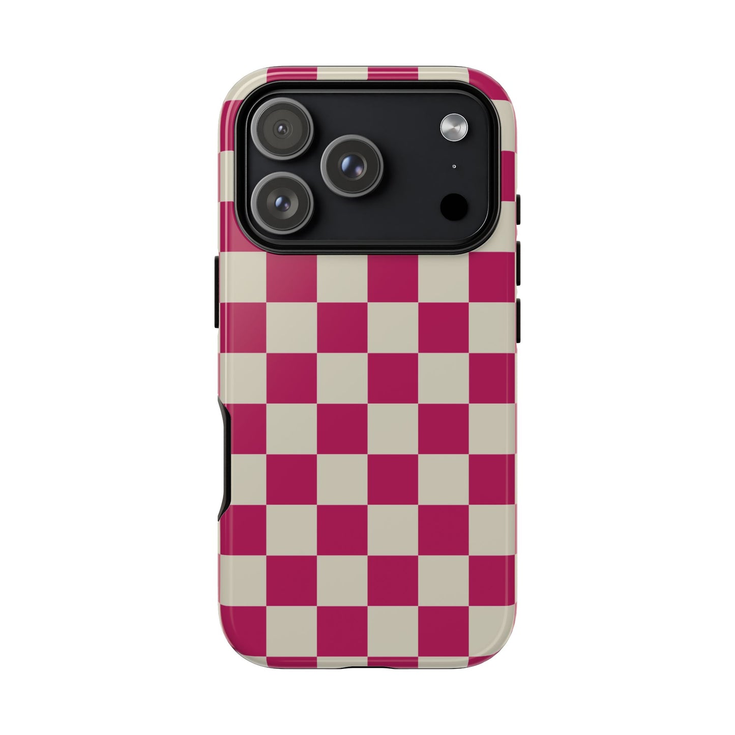 iPhone 17 Pro / Glossy Phone Case - ’Pink & White Checkered Pattern’ Phone Case