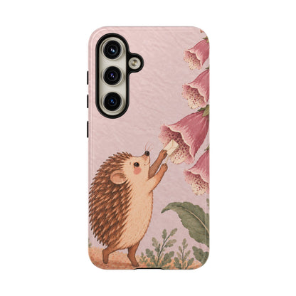 Whimsical Blush Pink Hedgehog and Foxglove Phone Case - Pink Phone Case - Samsung Galaxy S24 / Glossy
