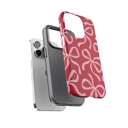 Bold Raspberry Red and Blush Pink Bow Pattern Phone Case
