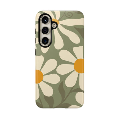 Retro Green Daisy Pattern #2 Phone Case - Green Phone Case - Samsung Galaxy S24 / Glossy