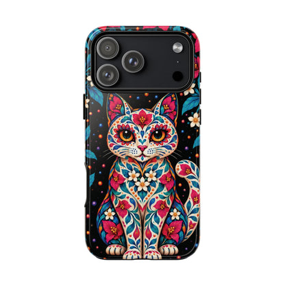 Vibrant Pink and Turquoise Calavera Cat Phone Case - Multicolor Phone Case - iPhone 17 Pro Max / Glossy