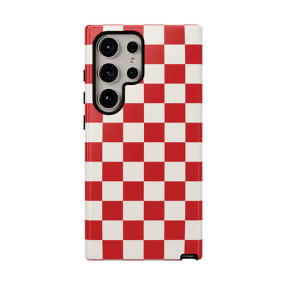 Samsung Galaxy S24 Ultra / Glossy Phone Case - ’Red Checkered Pattern’ Phone Case