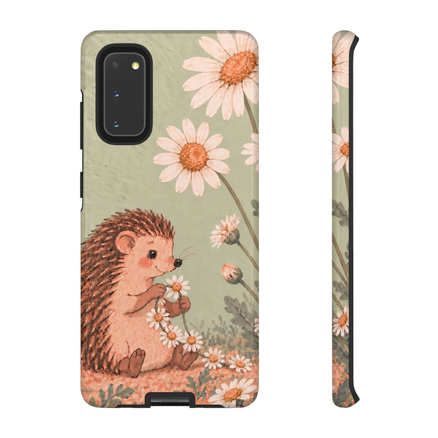 Whimsical Sage Green Hedgehog and Daisy Chain Phone Case - Green Phone Case - Samsung Galaxy S20 / Glossy