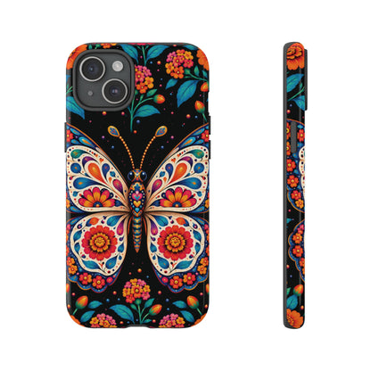 Vibrant Orange and Turquoise Calavera Butterfly Phone Case - Multicolor Phone Case - iPhone 15 Plus / Glossy