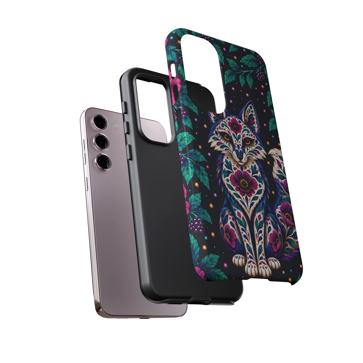 Vibrant Purple and Teal Calavera Fox Phone Case - Multicolor Phone Case