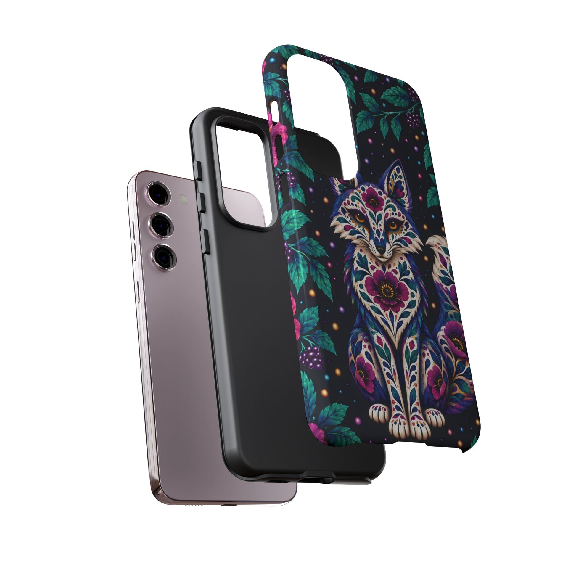 Vibrant Purple and Teal Calavera Fox Phone Case - Multicolor Phone Case