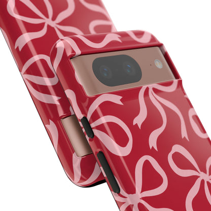 Bold Raspberry Red and Blush Pink Bow Pattern Phone Case