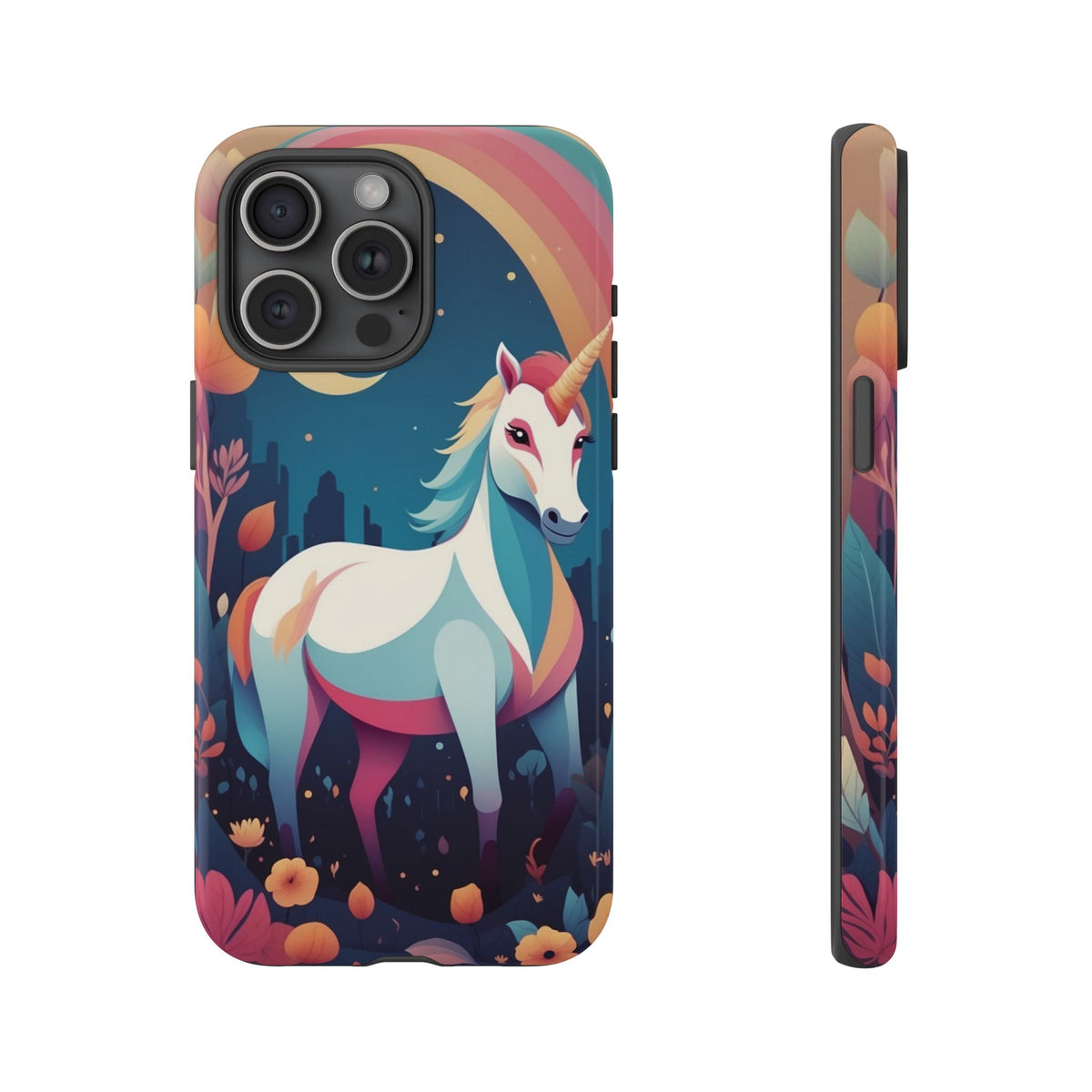 Stylised Unicorn & Rainbow Design Phone Case - Multicolor Phone Case - iPhone 15 Pro Max / Glossy