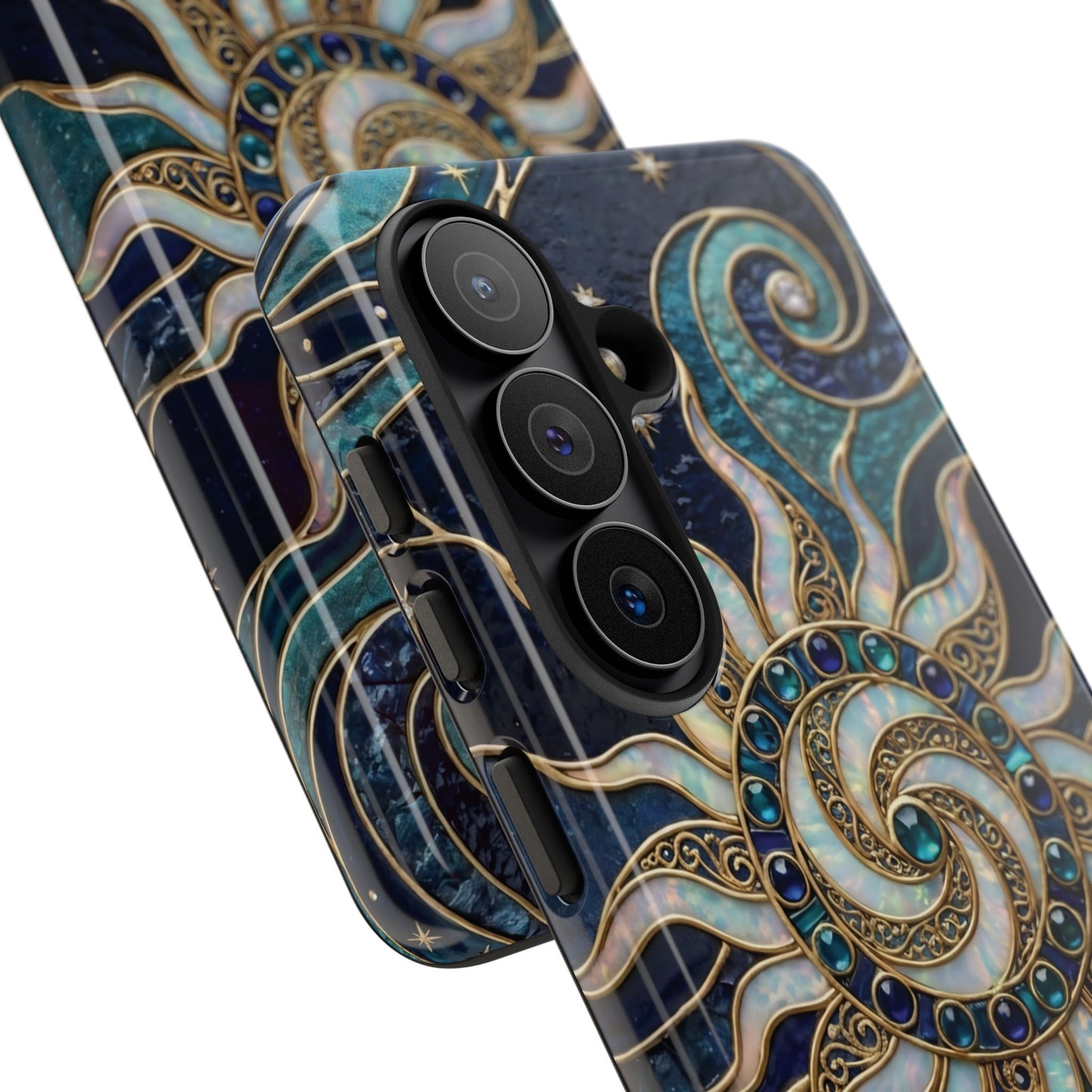 Elegant Teal & Gold Cosmic Sunburst Phone Case