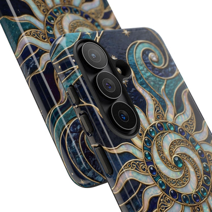 Elegant Teal & Gold Cosmic Sunburst Phone Case