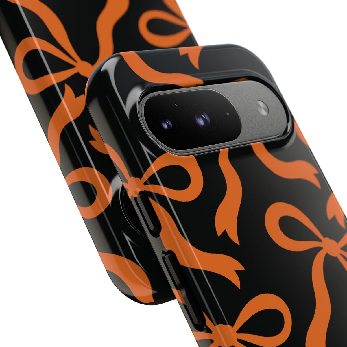 Bold Black and Burnt Orange Bow Pattern Phone Case - Black Phone Case