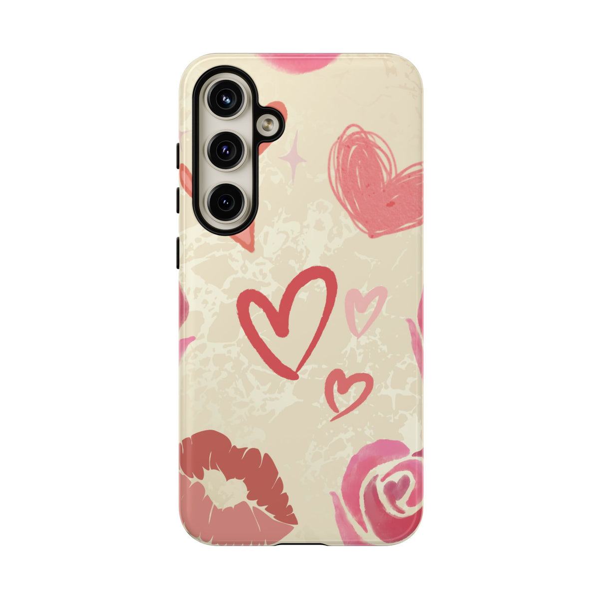 Cute Pink Heart & Rose Pattern Phone Case - Pink Phone Case - Samsung Galaxy S24 Plus / Glossy