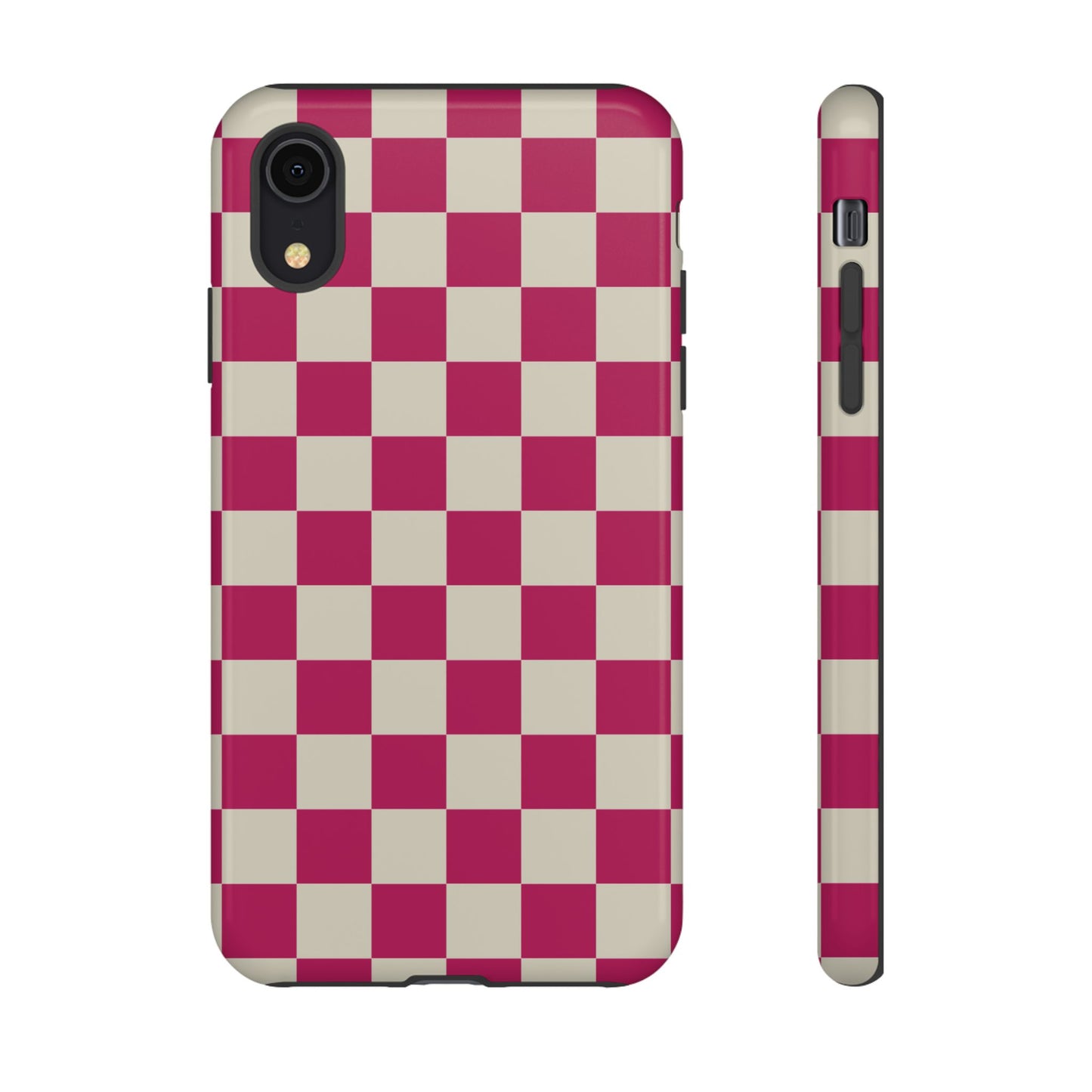 iPhone XR / Glossy Phone Case - ’Pink & White Checkered Pattern’ Phone Case