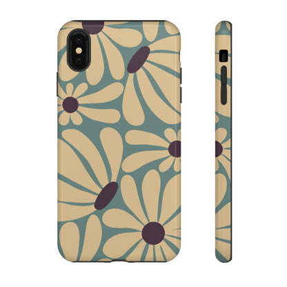 iPhone XS MAX / Glossy Phone Case - ’Retro Cream & Blue Daisy Pattern’ Phone Case