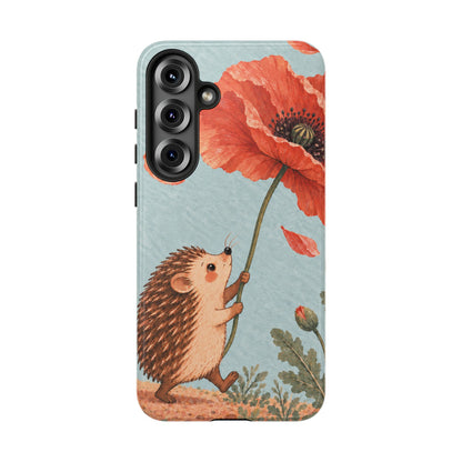 Whimsical Pale Blue Hedgehog and Poppy Phone Case - Blue Phone Case - Samsung Galaxy S25 Plus / Glossy