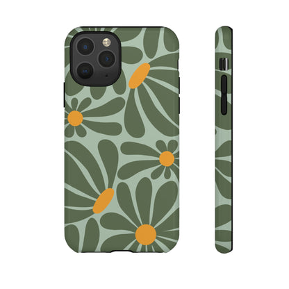 iPhone 11 Pro / Glossy Phone Case - Retro Green Daisy Pattern Phone Case