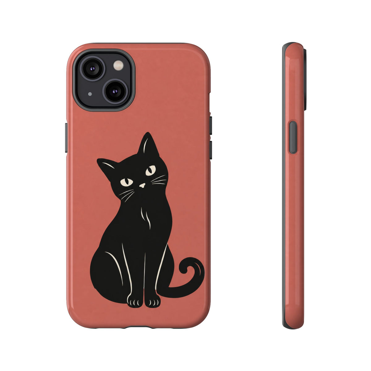 Minimalist Coral Red & Black Cat Phone Case