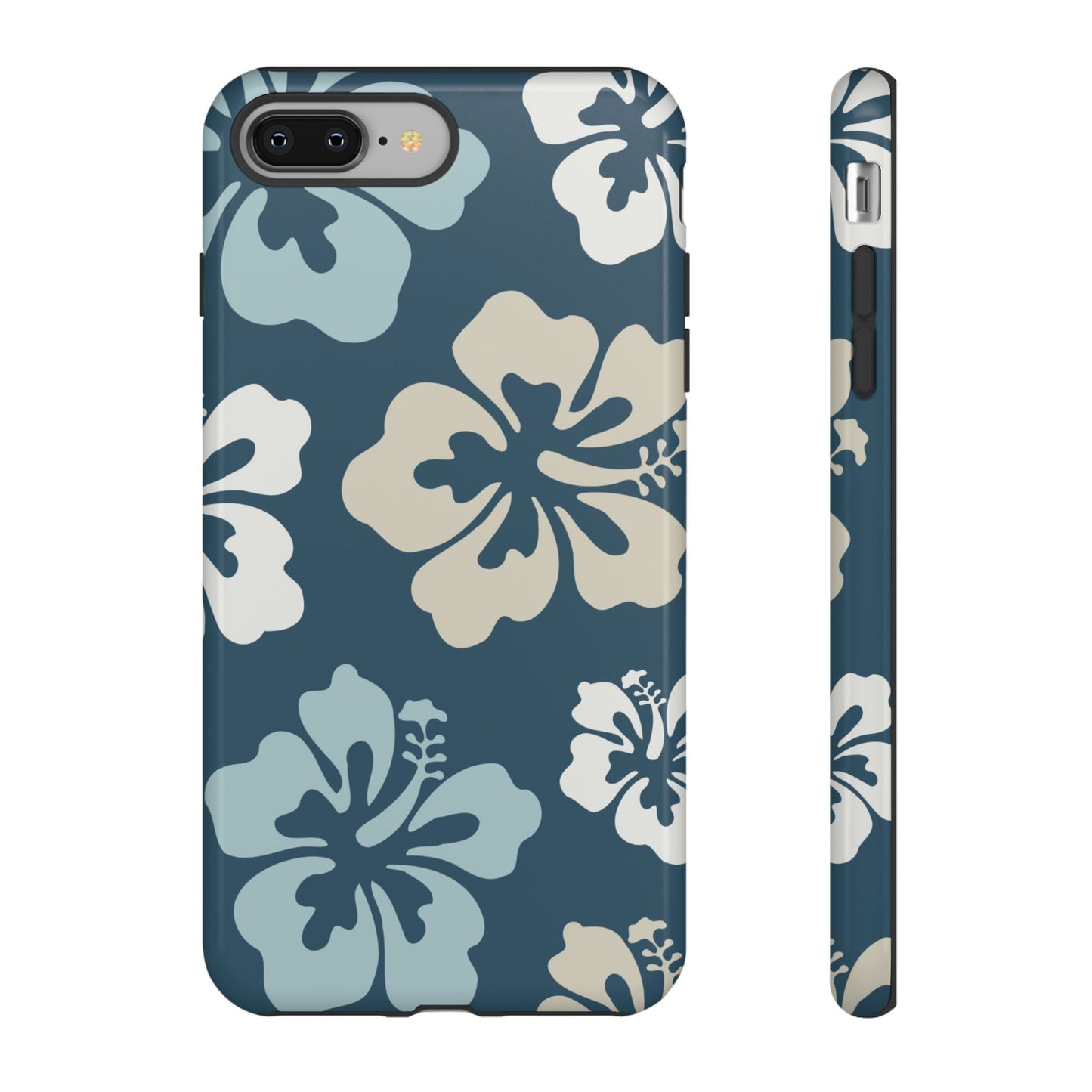 iPhone 8 Plus / Glossy Phone Case - ’Blue Hibiscus Retro Pattern #1’ Phone Case