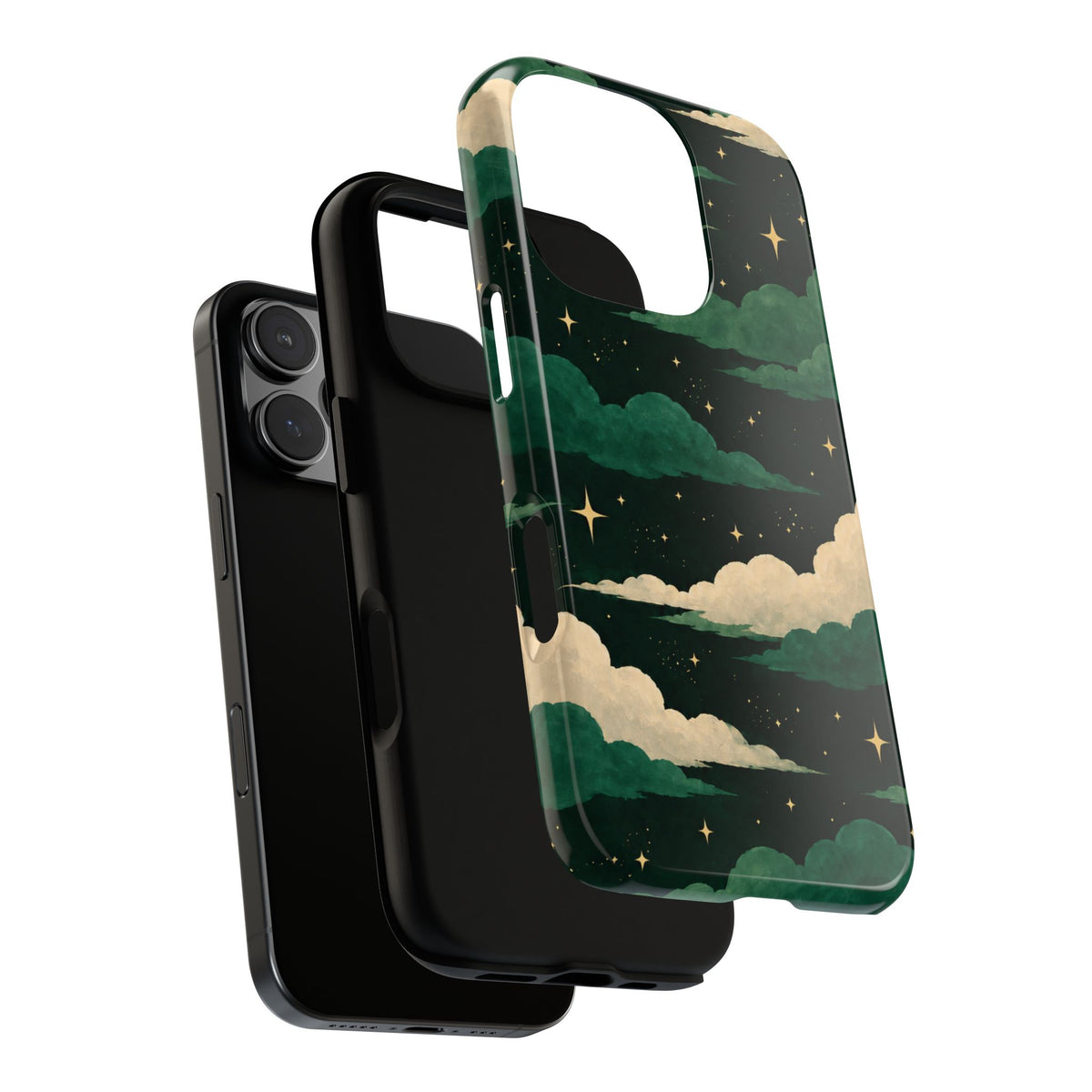 Illustrated Emerald Green Clouds & Stars Phone Case