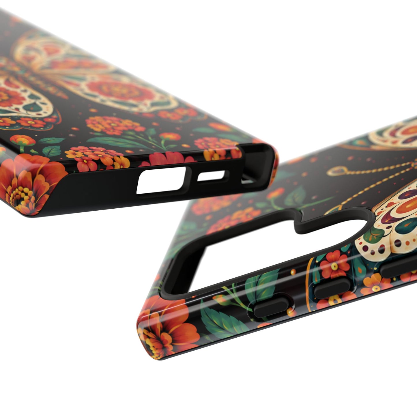 Vibrant Terracotta and Teal Calavera Butterfly Phone Case - Multicolor Phone Case