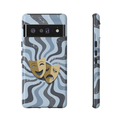 Comedy & Tragedy Masks – Blue Minimal Retro Wave Phone Case - Blue Phone Case - Google Pixel 6 Pro / Glossy