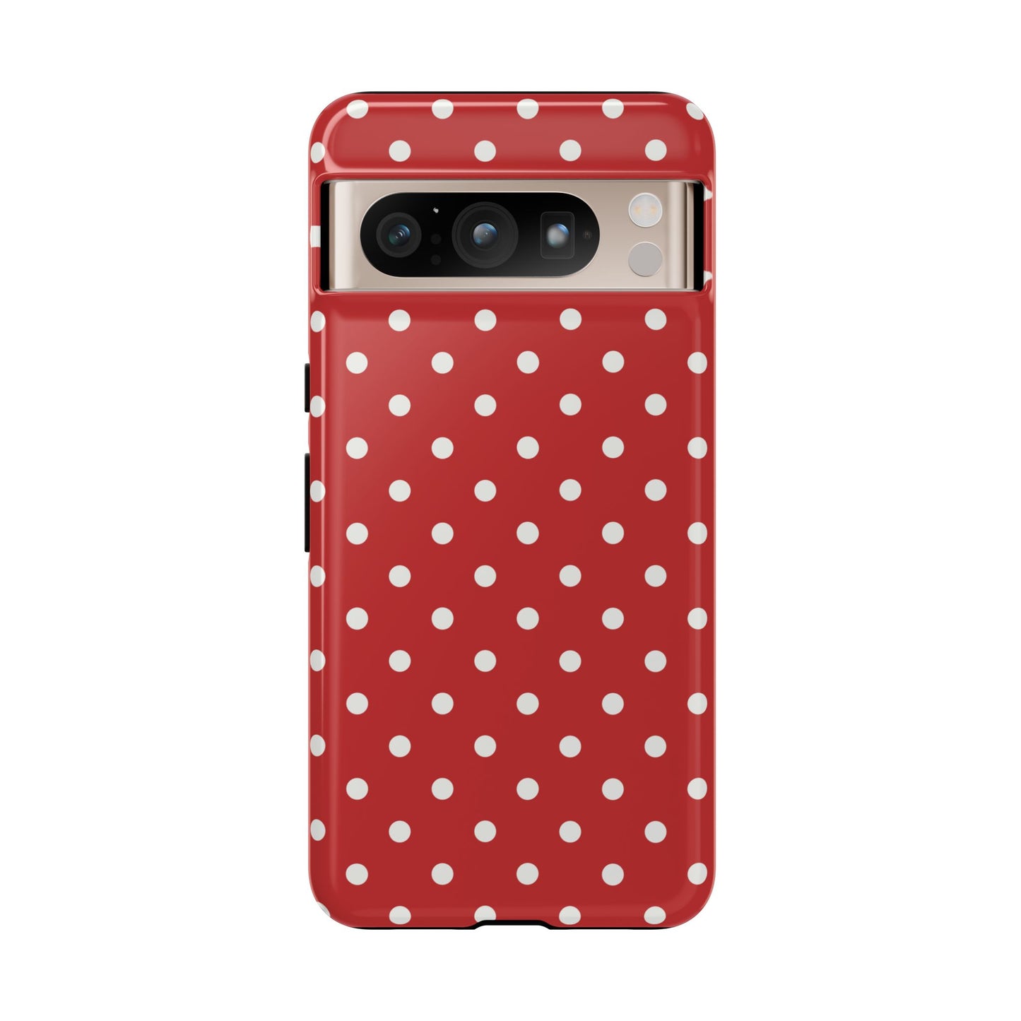 Google Pixel 8 Pro / Glossy Phone Case - Red with White Dot Pattern Phone Case