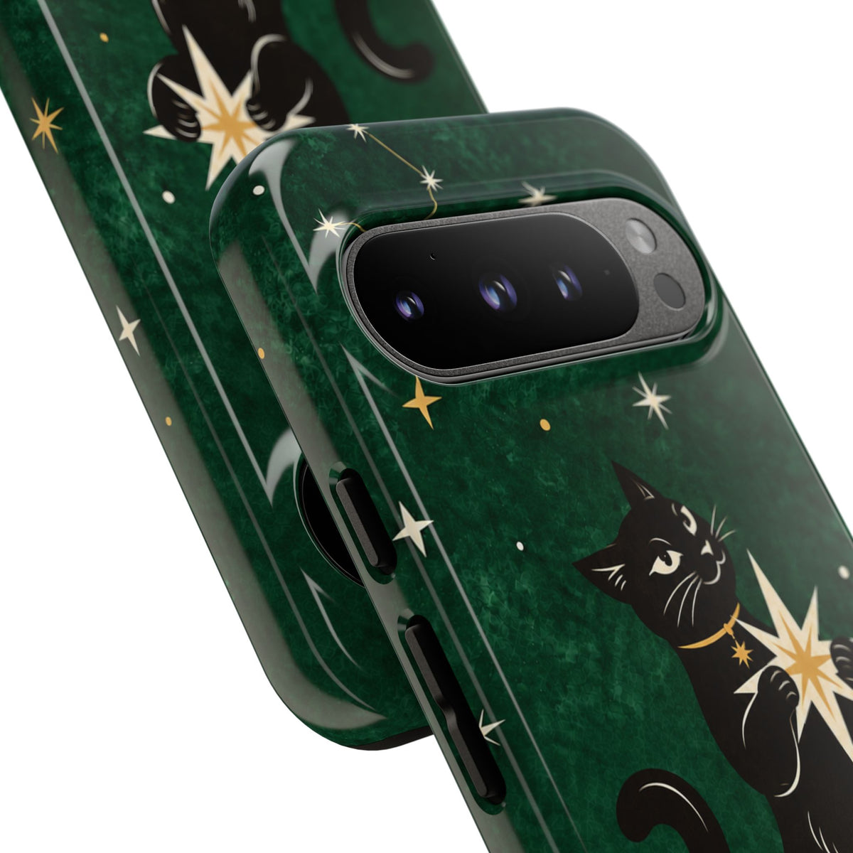 Forest Green Celestial Black Cat Phone Case - Green Phone Case