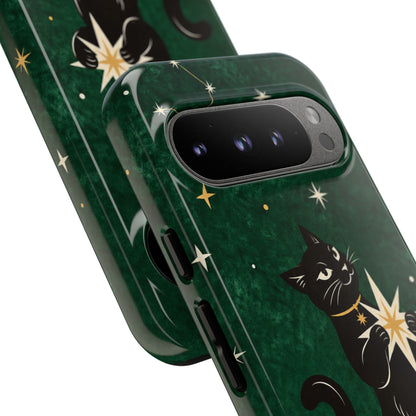 Forest Green Celestial Black Cat Phone Case - Green Phone Case