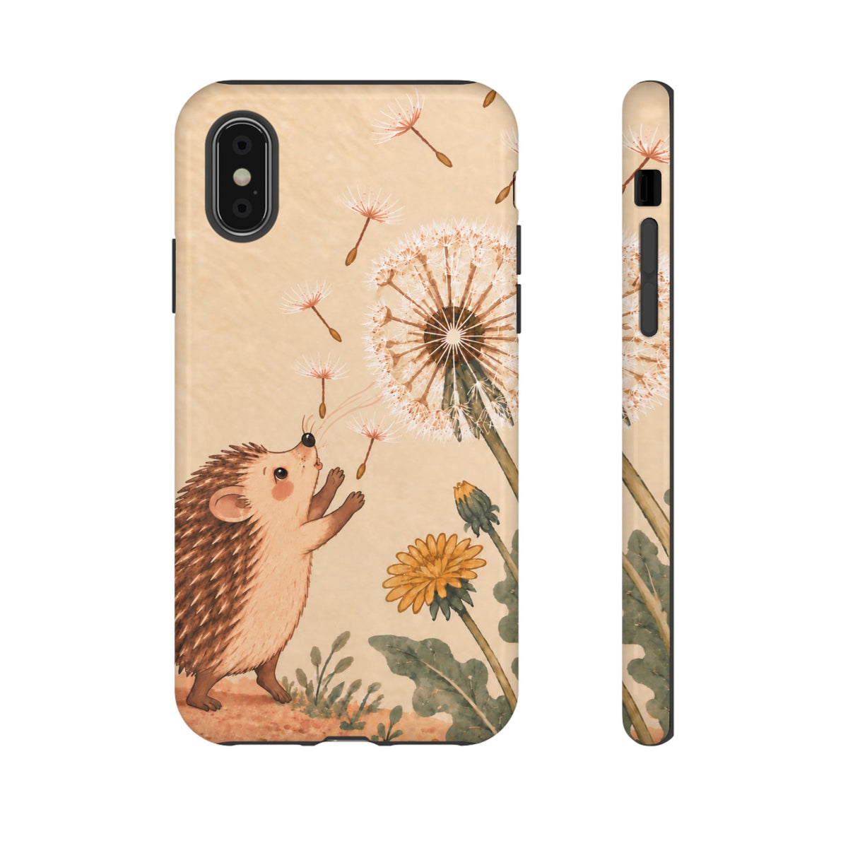 Whimsical Cream Hedgehog and Dandelion Phone Case - White Phone Case - iPhone X / Glossy