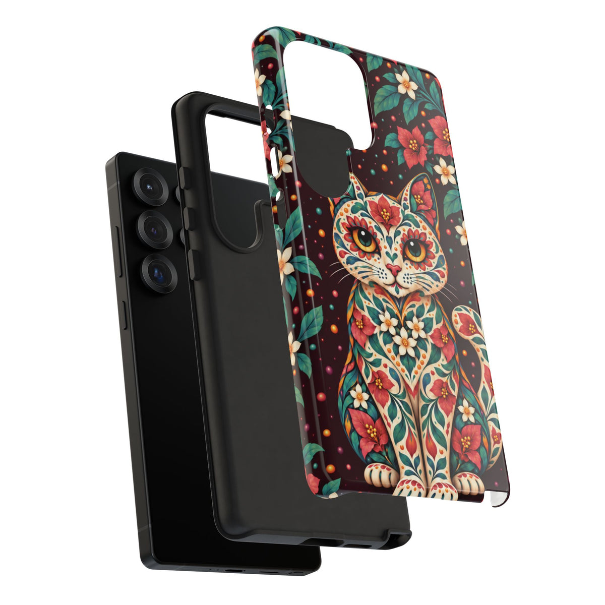 Vibrant Terracotta and Teal Calavera Cat Phone Case - Multicolor Phone Case