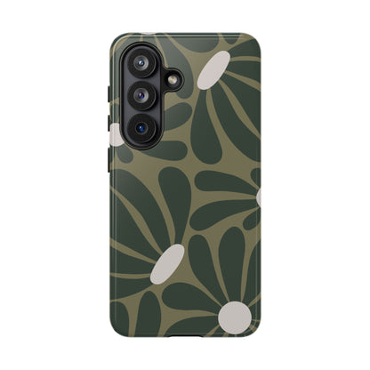 Retro Olive Green Daisy Pattern Phone Case - Green Phone Case - Samsung Galaxy S26 / Glossy