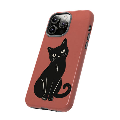 Minimalist Coral Red & Black Cat Phone Case