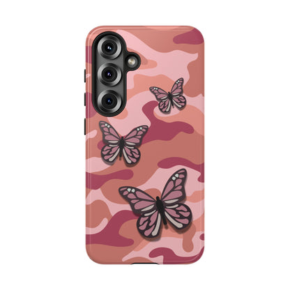 Samsung Galaxy S25 / Glossy Phone Case - Pink Butterfly Camo Phone Case