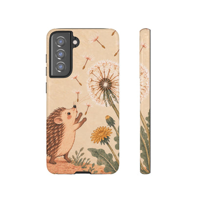 Whimsical Cream Hedgehog and Dandelion Phone Case - White Phone Case - Samsung Galaxy S21 FE / Glossy