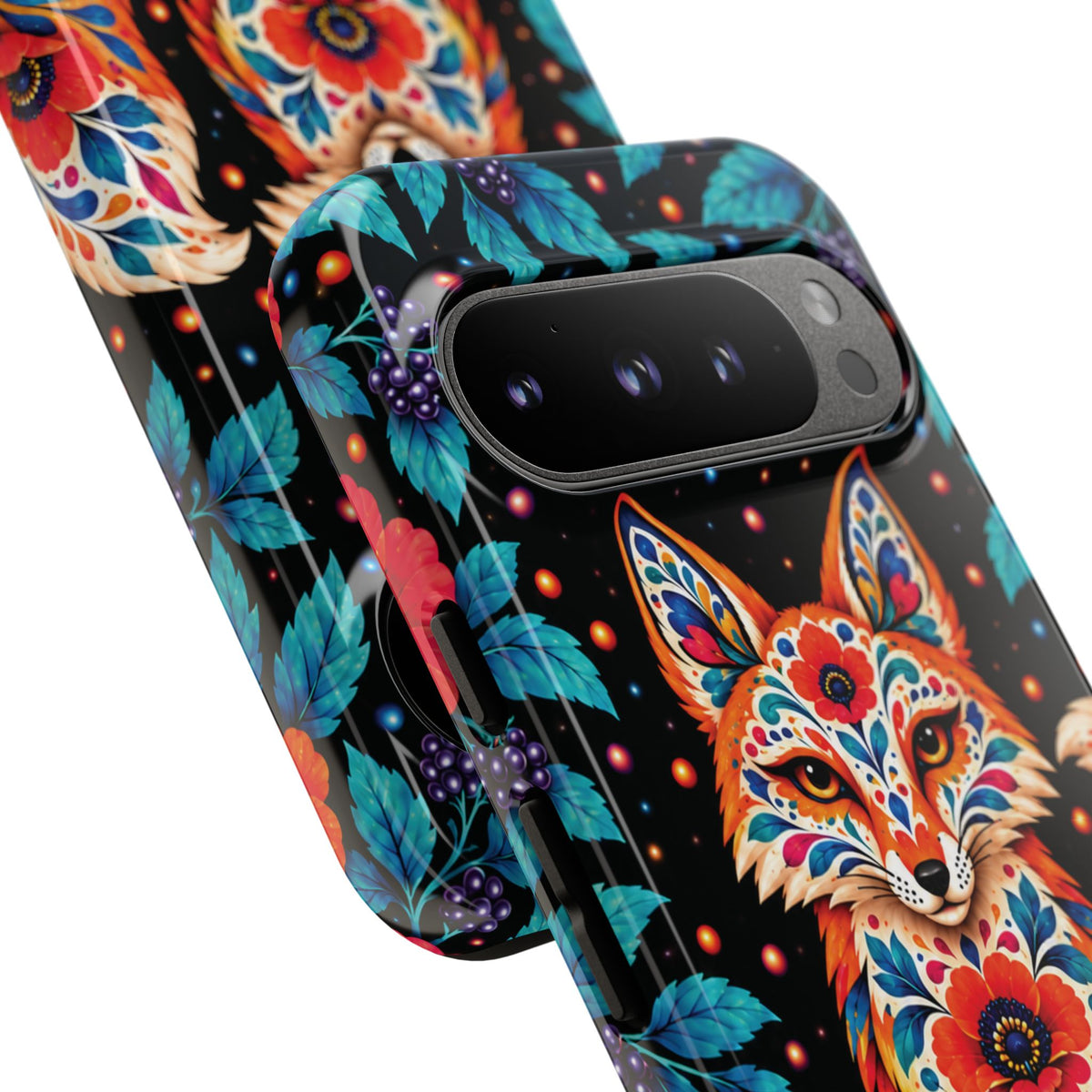 Vibrant Orange and Turquoise Calavera Fox Phone Case - Multicolor Phone Case