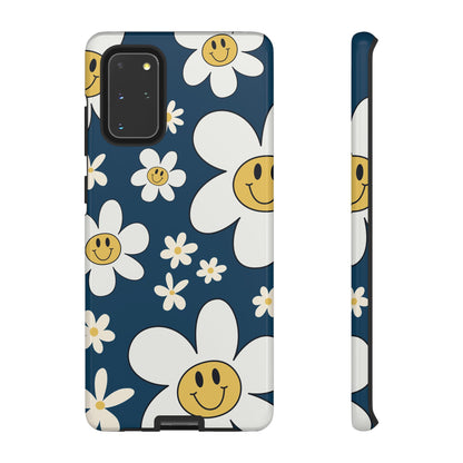 Fun Retro Daisy Pattern with Blue Background Phone Case - Blue Phone Case - Samsung Galaxy S20+ / Glossy