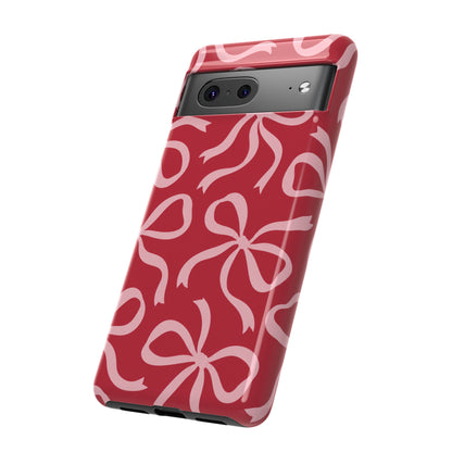 Bold Raspberry Red and Blush Pink Bow Pattern Phone Case