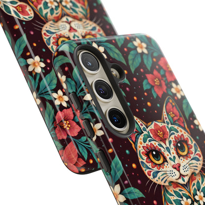 Vibrant Terracotta and Teal Calavera Cat Phone Case - Multicolor Phone Case
