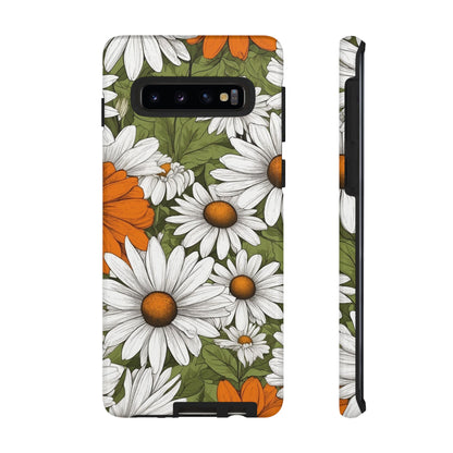 Boho Chic Daisies Floral Pattern "White, Orange & Green" Phone Case