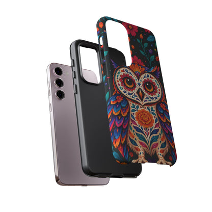 Vibrant Orange and Turquoise Calavera Owl Phone Case - Multicolor Phone Case