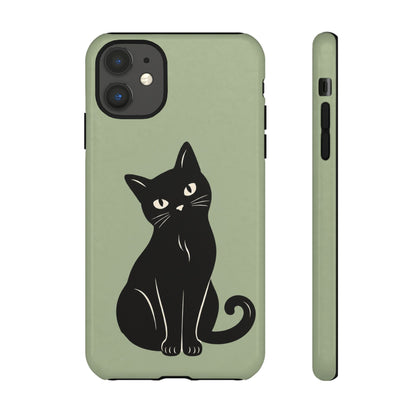 Minimalist Sage Green & Black Cat Phone Case