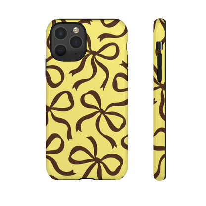 Bold Butter Yellow and Chocolate Brown Bow Pattern Phone Case