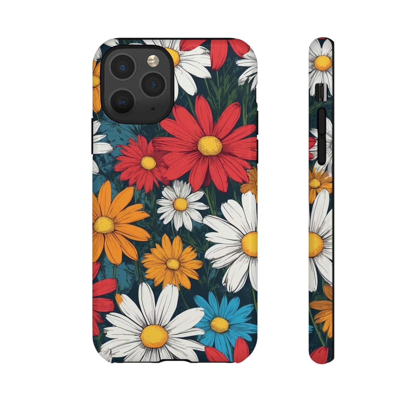 iPhone 11 Pro / Glossy Phone Case - Pop Art Daisies Illustration ’Red & Orange’ Phone Case