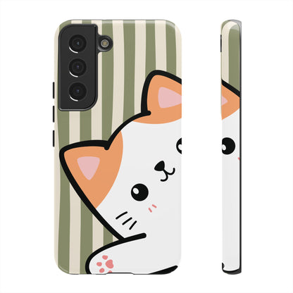 Samsung Galaxy S22 / Glossy Phone Case - Peakaboo Cat with Green Stripe Pattern Phone Case