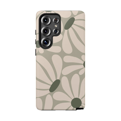 Retro Cream & Green Daisy Pattern Phone Case - White Phone Case - Samsung Galaxy S25 Ultra / Glossy
