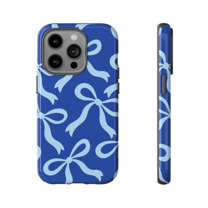Bold Cobalt Blue and Powder Blue Bow Pattern Phone Case - Blue Phone Case - iPhone 14 Pro / Glossy