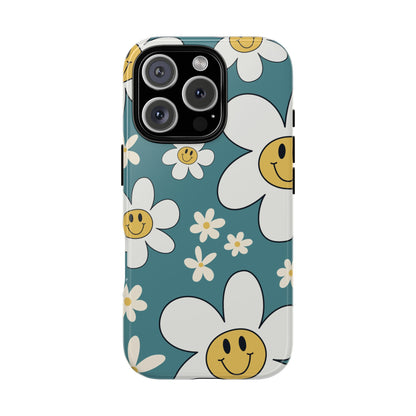 Fun Retro Daisy Pattern with Light Blue Background Phone Case - Blue Phone Case - iPhone 16 Pro / Glossy