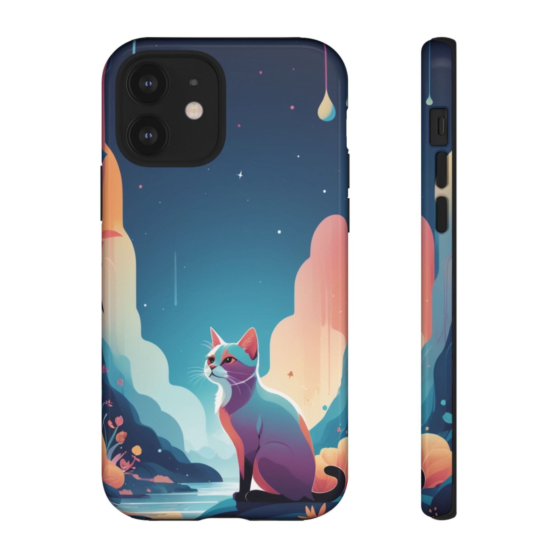 Stylised Cat Design Phone Case - Multicolor Phone Case - iPhone 12 / Glossy